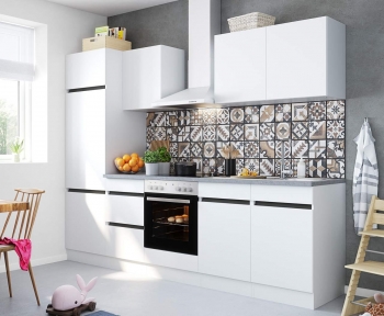 Optifit Jaka Küchenblock Luca mit Kühlschrank Dunsthaube Herd und Glaskeramik Kochfeld 270 cm in weiß 2742E-0+