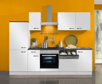 Optifit Jaka Küchenblock Lagos 270 cm mit Geschirrspüler und Glaskeramik Kochfeld in weiß glänzend