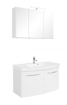 Held Möbel Bad Badezimmer WC Waschtisch Set Florida 100 cm 2-teilig mit Türen in weiß hochglanz inkl. Mineralgussbecken in weiß 374.1.3101