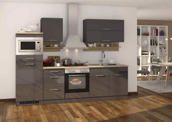 Held Möbel Küchenblock Mailand 270 cm grau hochglanz ohne Elektrogeräte 567.1.6211