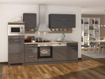 Held Möbel Küchenblock Mailand 280 cm mit Geschirrspüler grau hochglanz 570.1.6211