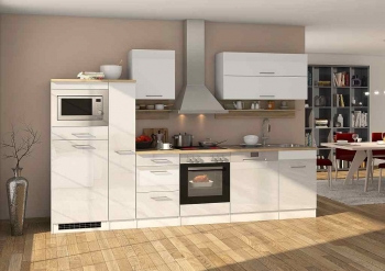 Held Möbel Küchenblock Mailand 310 cm mit Apothekerauszug weiß hochglanz ohne Elektrogeräte 571.1.6210