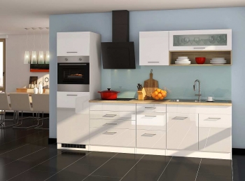 Held Möbel Küchenblock Mailand 290 cm weiß hochglanz ohne Elektrogeräte 573.1.6210