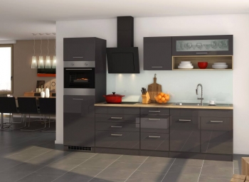 Held Möbel Küchenblock Mailand 290 cm grau hochglanz ohne Elektrogeräte 573.1.6211