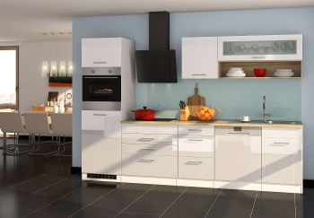 Held Möbel Küchenblock Mailand 300 cm weiß hochglanz ohne Elektrogeräte 575.1.6210