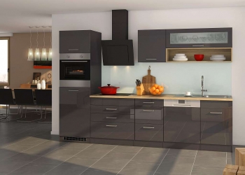 Held Möbel Küchenblock Mailand 300 cm grau hochglanz ohne Elektrogeräte 575.1.6211