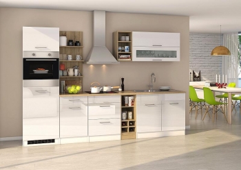 Held Möbel Küchenblock Mailand 300 cm weiß hochglanz ohne Elektrogeräte 579.1.6210