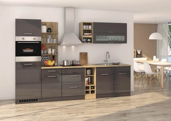Held Möbel Küchenblock Mailand 300 cm grau hochglanz ohne Elektrogeräte 579.1.6211