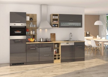 Held Möbel Küchenblock Mailand 310 cm grau hochglanz ohne Elektrogeräte 581.1.6211