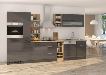 Held Möbel Küchenblock Mailand 340 cm mit Apothekerauszug grau hochglanz ohne Elektrogeräte 583.1.6211
