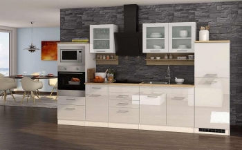Held Möbel Küchenblock Mailand 330 cm weiß hochglanz ohne Elektrogeräte 585.1.6210