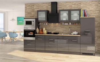 Held Möbel Küchenblock Mailand 330 cm grau hochglanz ohne Elektrogeräte 585.1.6211