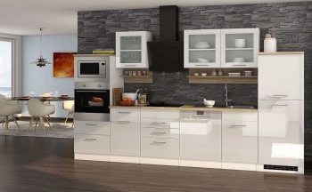 Held Möbel Küchenblock Mailand 340 cm weiß hochglanz ohne Elektrogeräte 587.1.6210