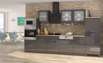 Held Möbel Küchenblock Mailand 340 cm grau hochglanz ohne Elektrogeräte 587.1.6211