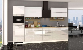 Held Möbel Küchenblock Neapel 320 cm weiß hochglanz ohne Elektrogeräte 623.1.6176