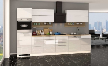 Held Möbel Küchenblock Neapel mit Geschirrspüler und Glaskeramik Kochfeld 330 cm in weiß hochglanz 626.1.6176