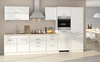 Held Möbel Küchenblock Mailand 350 cm weiß hochglanz ohne Elektrogeräte mit Spüle 627.1.6210