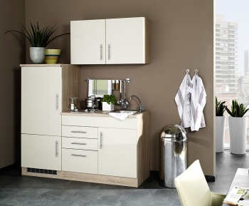 Held Möbel Singleküche Toronto 160 cm in creme hochglanz mit Kühlschrank Kochmulde und Einbauspüle in Edelstahl 909.6509
