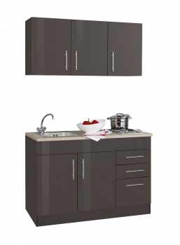 Held Möbel Singleküche Toronto 120 cm graphit hochglanz mit Kochmulde und Einbauspüle in Edelstahl 978.6511