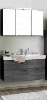 Held Möbel Bad Badezimmer WC Waschtisch Set Florida 100 cm 2-teilig mit Vollauszügen in Eiche Rauchsilber Nachbildung inkl. Mineralgussbecken in weiß 062.1.3100
