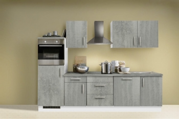 Menke Küchenblock mit Backofen und Geschirrspüler Premium 280 cm in Beton Optik 1520-102-03-280-076