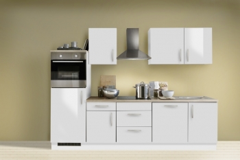Menke Küchenblock mit Backofen und Geschirrspüler Premium 280 cm in Lack weiß hochglanz 1521/102-03-280-076