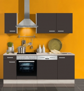 Optifit Küchenblock mit Geschirrspüler und Glaskeramikkochfeld Faro 210 cm in Anthrazit
