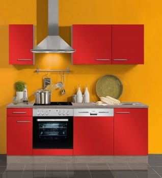 Optifit Küchenblock mit Geschirrspüler und Glaskeramikkochfeld Imola 210 cm in signalrot glänzend