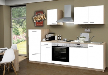 Menke Küchenblock mit Chrom Kochmulde und Geschirrspüler Classic 270 cm in weiß matt