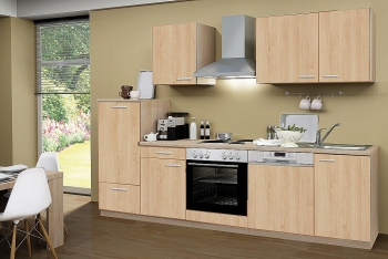Menke Küchenblock mit Chrom Kochmulde und Geschirrspüler Classic 280 cm in Sonoma Eiche Nachbildung