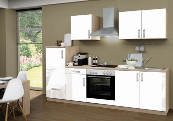 Menke Küchenblock ohne Elektrogeräte Premium 270 cm in weiß glänzend