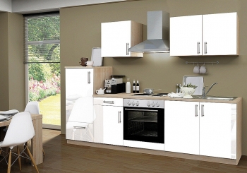 Menke Küchenblock mit Chrom Kochmulde Premium 270 cm in weiß glänzend