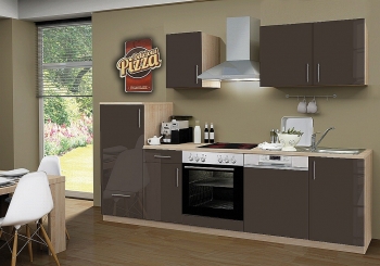 Menke Küchenblock mit Glaskeramikkochfeld und Geschirrspüler Premium 270 cm in lava glänzend