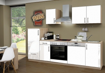 Menke Küchenblock mit Glaskeramikkochfeld und Geschirrspüler Premium 270 cm in weiß glänzend