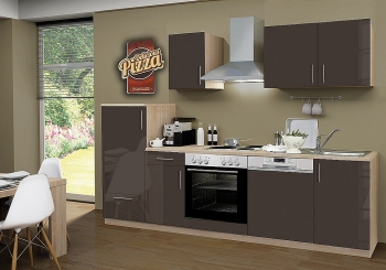 Menke Küchenblock mit Chrom Kochmulde und Geschirrspüler Premium 270 cm in lava glänzend