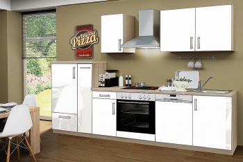 Menke Küchenblock mit Glaskeramikkochfeld und Geschirrspüler Premium 300 cm in weiß glänzend