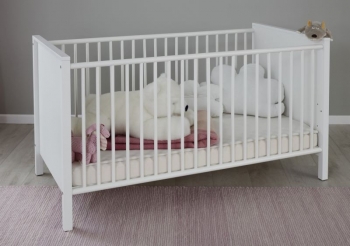 Trendteam Baby Kinder Bett Ole in weiß mit Schlupfsprossen und verstellbarem Matratzenrahmen 183962001