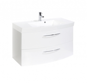 Held Möbel Bad Badezimmer WC Waschtisch Florida 100 cm mit Vollauszügen in hochglanz weiß inkl. Mineralgussbecken in weiß 061.1.3101
