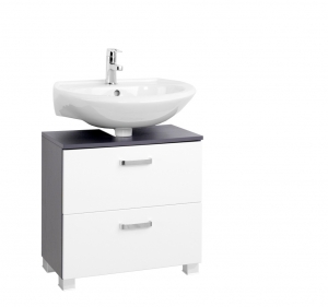 Held Möbel Bad Badezimmer WC Waschbecken Unterschrank Bologna in hochglanz weiß / graphitgrau 60 cm breit mit 1 Klappe, 1 Auszug