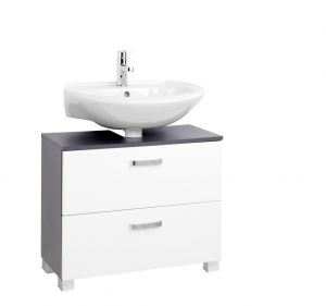 Held Möbel Bad Badezimmer WC Waschbecken Unterschrank Bologna in hochglanz weiß / graphitgrau 70 cm breit mit 1 Klappe, 1 Auszug