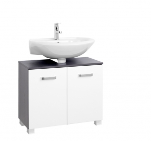 Held Möbel Bad Badezimmer WC Waschbecken Unterschrank Bologna in hochglanz weiß / graphitgrau 70 cm breit mit 2 Türen