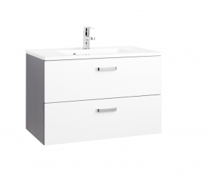 Held Möbel Bad Badezimmer WC Waschtisch Bologna in hochglanz weiß / graphitgrau 80 cm mit Vollauszügen inkl. Mineralgussbecken in weiß