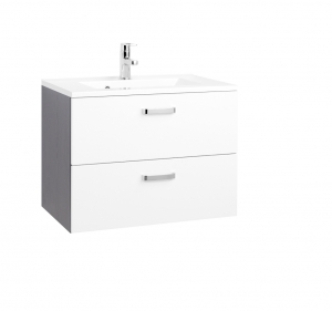 Held Möbel Bad Badezimmer WC Waschtisch Bologna in hochglanz weiß / graphitgrau 70 cm mit Vollauszügen inkl. Mineralgussbecken in weiß