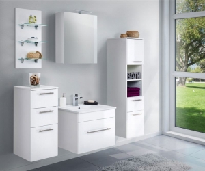 Posseik Möbel Waschplatz Set 5-teilig Viva 60 in weiß hochglanz und Keramik Waschbecken in weiß VIVASET605000101DE