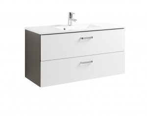 Held Möbel Bad Badezimmer WC Waschtisch Bologna in hochglanz weiß / graphitgrau 100 cm mit Vollauszügen inkl. Mineralgussbecken in weiß