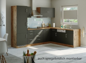 Held Möbel Winkel Eck Küche Sorrento anthrazit 270 x 210 cm mit Spüle ohne Elektrogeräte 1016.6280