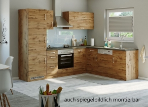 Winkel Eck Küche Sorrento in Wotaneiche Nachbildung 270 x 210 cm mit Spüle ohne Elektrogeräte