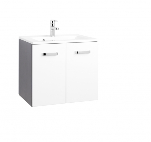 Held Möbel Bad Badezimmer WC Waschtisch Bologna in hochglanz weiß / graphitgrau 60 cm mit Türen inkl. Mineralgussbecken in weiß