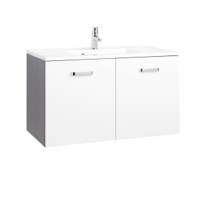 Held Möbel Bad Badezimmer WC Waschtisch Bologna in hochglanz weiß / graphitgrau 90 cm mit Türen inkl. Mineralgussbecken in weiß