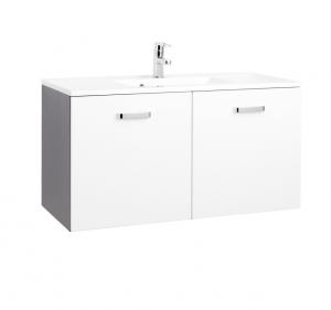 Held Möbel Bad Badezimmer WC Waschtisch Bologna in hochglanz weiß / graphitgrau 100 cm mit Türen inkl. Mineralgussbecken in weiß